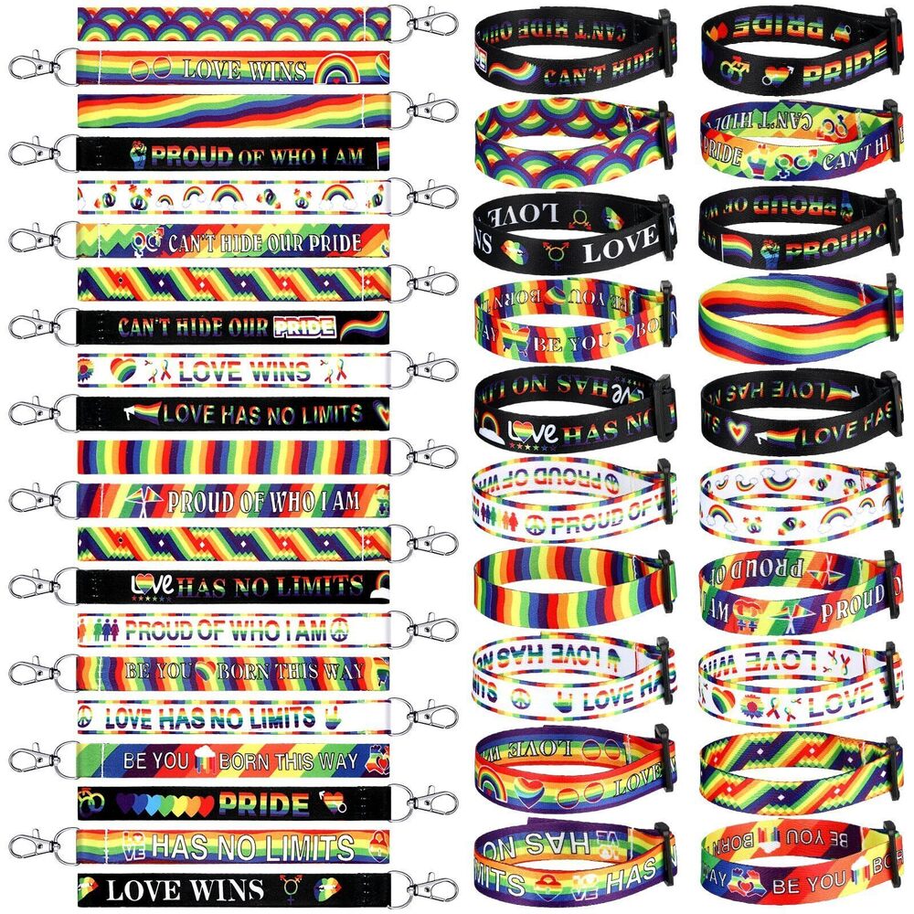 8157 200 Pcs Rainbow Pride Wristlet Keychains Bulk Gay Pride Key Chain LGBT